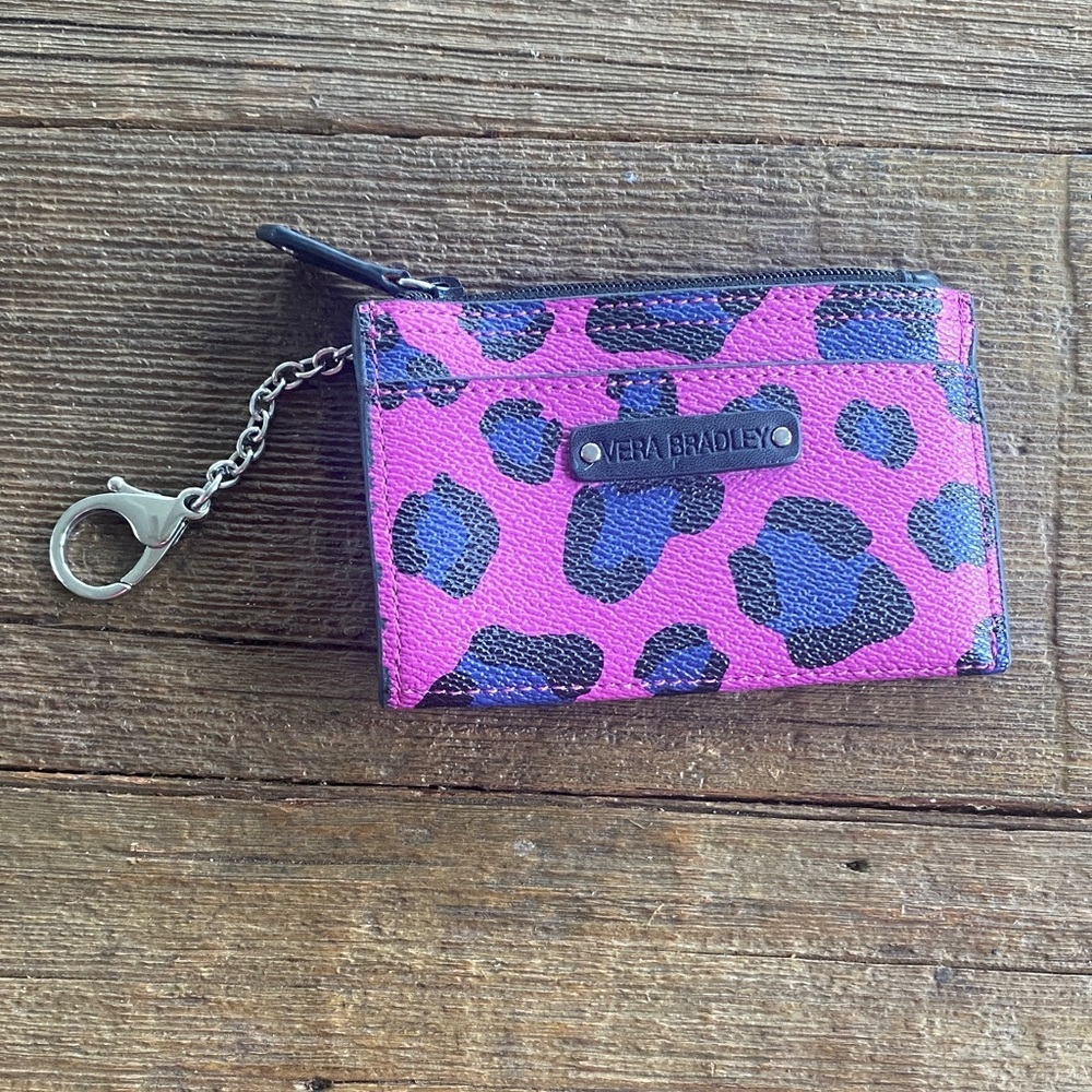Vera Bradley purple & black cheetah print mini card holder wallet key chain